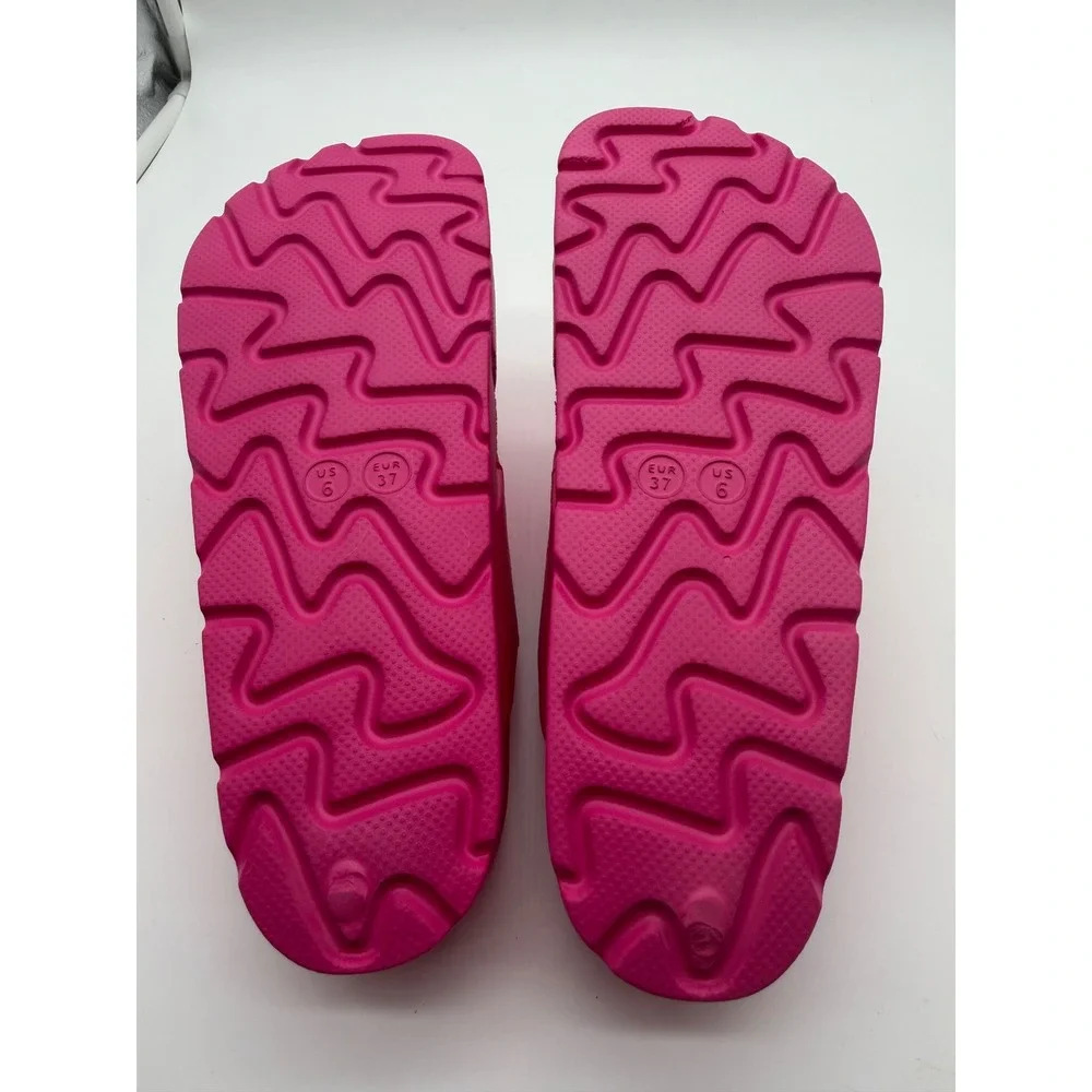 Hot Pink Platform Slide Sandals Buckle EVA Molded Shoes Womens Size 6